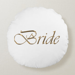 Bride, gold script elegant chic white round cushion