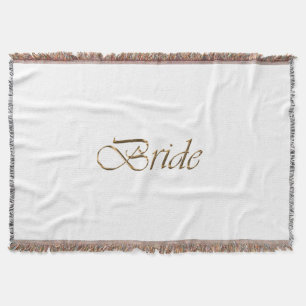 Bride, gold script elegant chic white throw blanket
