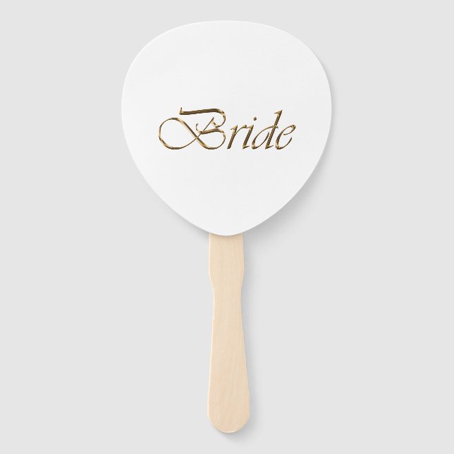 Bride, gold script elegant chic white wedding hand fan (Front)