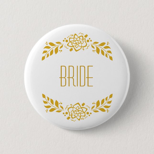 Bride Gold Wreath 6 Cm Round Badge (Front)