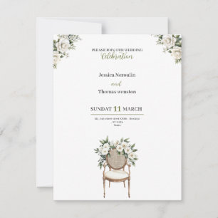 bride golden white roses chic wedding invitation