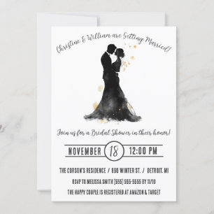 Bride & Goom Silhouette, Monochrome Bridal Shower Invitation