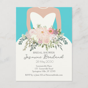 Bride Gown with Floral Bouquet Bridal Shower  Postcard