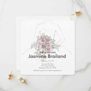 Bride Gown with Floral Bouquet Bridal Shower  Save The Date