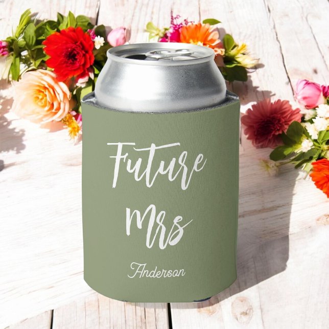 Bride Green White Future Mrs Elegant Can Cooler (Creator Uploaded)