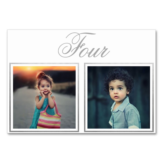 Bride Groom Age Elegant Classy Silver Table Number (Front)