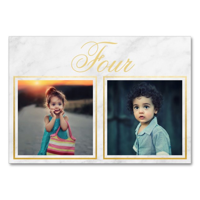 Bride Groom Age Elegant Marble Gold Table Number (Front)