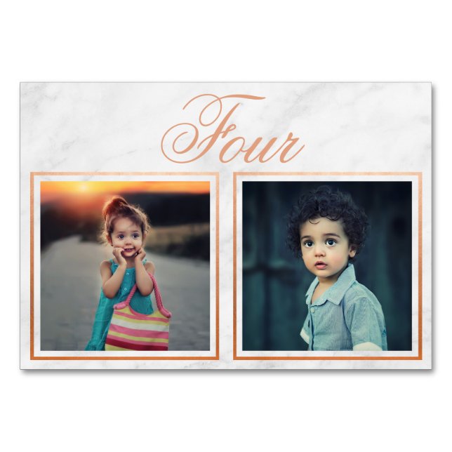 Bride Groom Age Rose Gold Marble Table Number (Front)