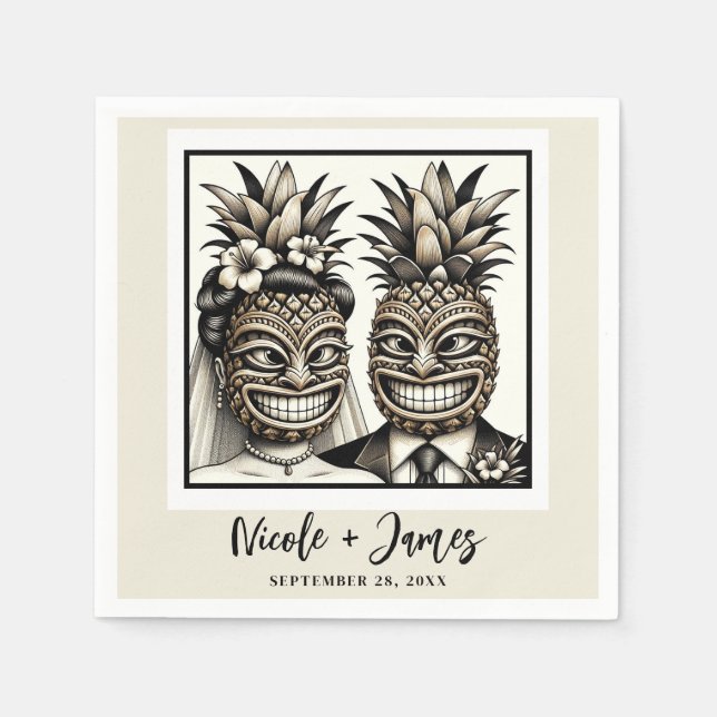 Bride & Groom Aloha Pineapple Tiki Wedding  Napkin (Front)