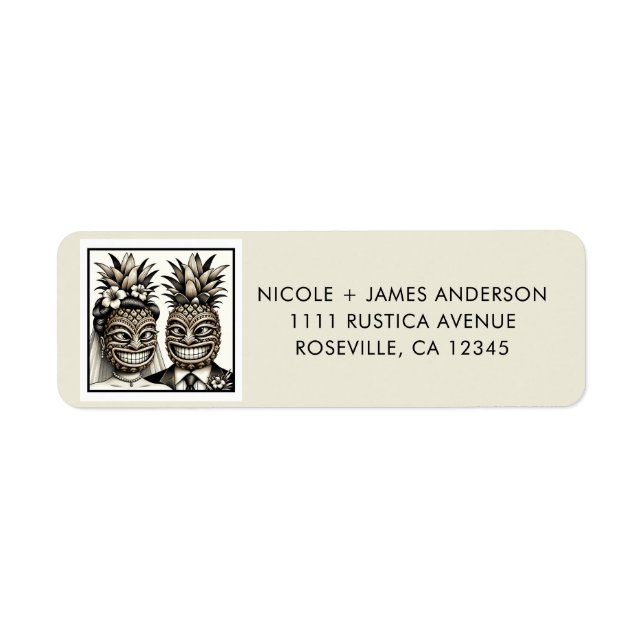 Bride & Groom Aloha Pineapple Tiki Wedding Return Address Label (Front)