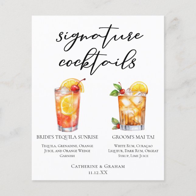 Bride Groom Beach Wedding Signature Cocktails Menu (Front)