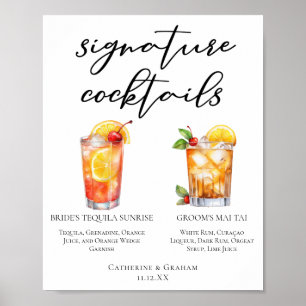 Bride Groom Beach Wedding Signature Cocktails Menu Poster