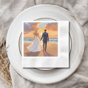 Bride & Groom Beach Wedding Watercolor Napkin