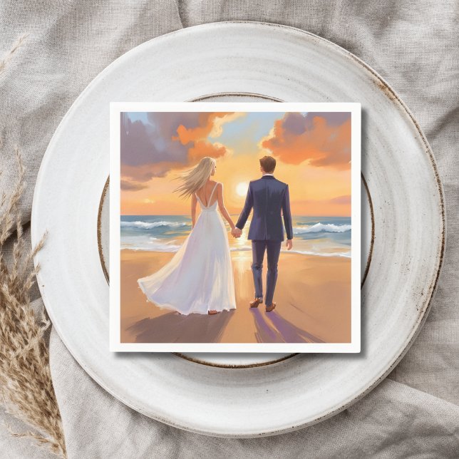 Bride & Groom Beach Wedding Watercolor Napkin (Creator Uploaded)
