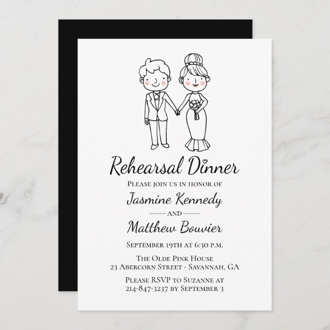 Bride Groom Black Wedding Rehearsal Dinner Invitation (Front/Back)