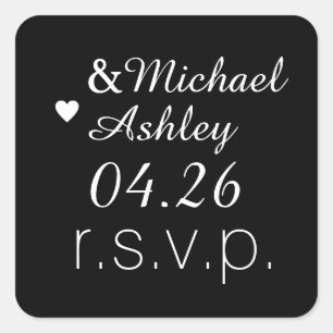 bride & groom black/white wedding rsvp square sticker