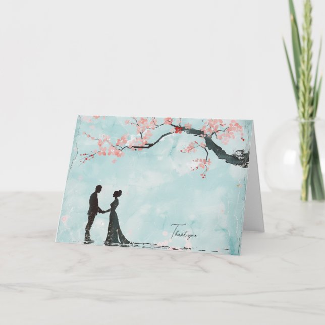 Bride & Groom Blue Theme Wedding Thank You Card (Front)
