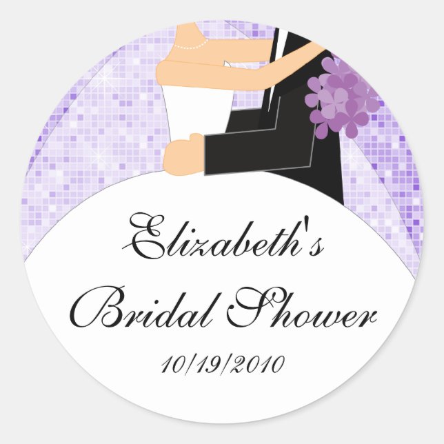 Bride Groom Bridal Shower Sticker Purple (Front)