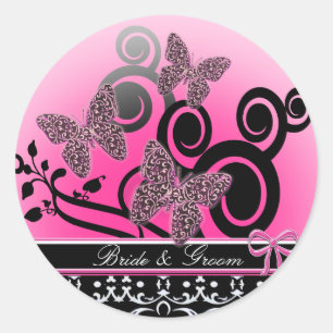 Bride & Groom Butterflies Classic Round Sticker