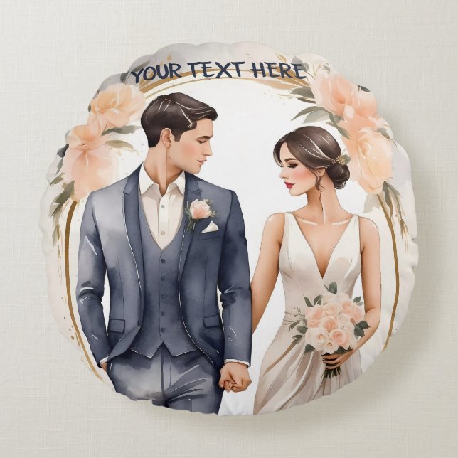 Bride & Groom Couple in Love  Round Cushion (Front)