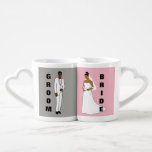 Bride & Groom Couple's Mugs<br><div class="desc">Cute for a wedding gift or for a decoration at the reception. These mugs are double sided. The first side has an African-American Bride and Groom,  with grey and pink background. The back each has hearts with the sayings,  "Always and Forever" and "Together Forever."</div>