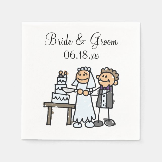 Bride Groom Cut Wedding Cake Together Paper Napkin (Front)