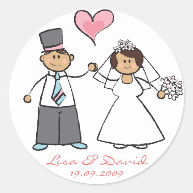Bride & Groom Cute Couple Mr & Mrs Wedding Sticker (Front)