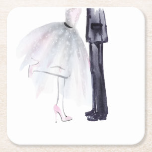 Bride & Groom Dance Watercolor coaster