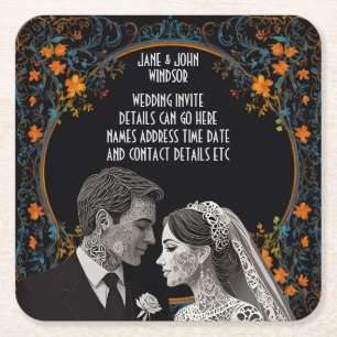 Bride & Groom delicate classic Square Paper Coaster