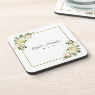 Bride Groom Elegant Rose Floral Wedding Keepsake Coaster