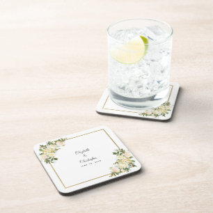 Bride & Groom Elegant Wedding Botanical Floral Coaster