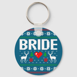 Bride groom engaged married couple ugly christmas key ring