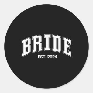 Bride Groom Est. 2024 Retro Just Married Couples W Classic Round Sticker