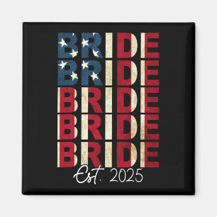 Bride Groom Est. 2025 Us Flag Just Married Couples Magnet