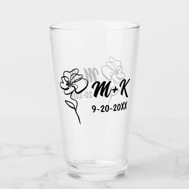 Bride & Groom Floral Etched Glass Wedding Glass (Front)