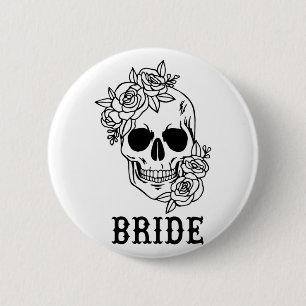Bride Groom Floral Skull Halloween Wedding Bachelo 6 Cm Round Badge