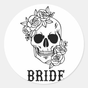 Bride Groom Floral Skull Halloween Wedding Bachelo Classic Round Sticker