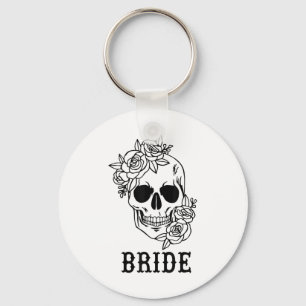 Bride Groom Floral Skull Halloween Wedding Bachelo Key Ring