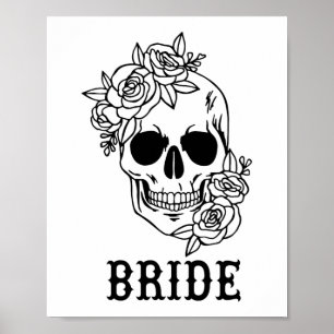 Bride Groom Floral Skull Halloween Wedding Bachelo Poster