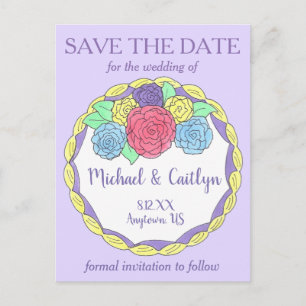 Bride Groom Floral Wedding Cake Save the Date Announcement Postcard