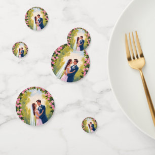 Bride & Groom Garden Arch Floral Wedding Painted Confetti
