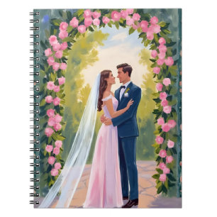 Bride & Groom Garden Arch Floral Wedding Painted Notebook