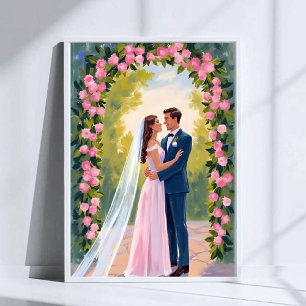 Bride & Groom Garden Arch Floral Wedding Painted Poster