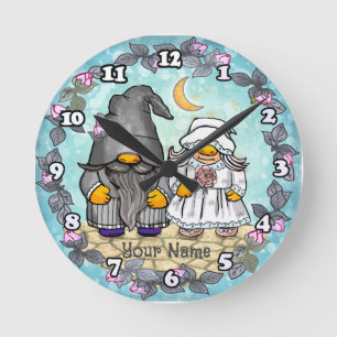 Bride & Groom gnome  Round Clock