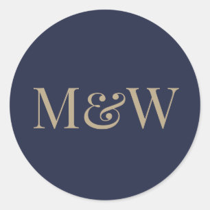 Bride Groom Gold Initials Navy Classic Round Sticker