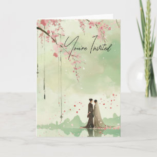 Bride & Groom Green Theme Wedding Invitation
