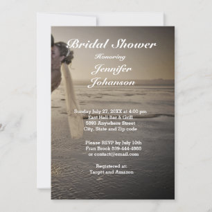 Bride & Groom Greyed Sunset Beach Bridal Shower Invitation