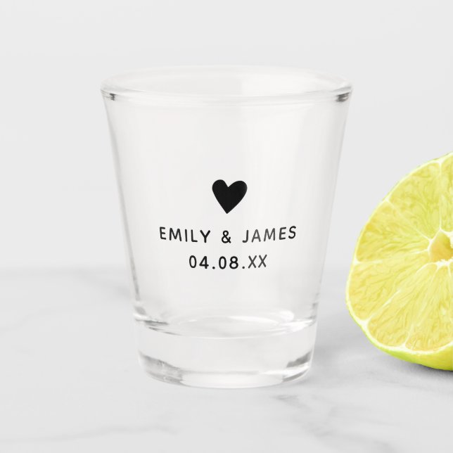 Bride Groom Heart Gift Engagement Wedding Favour Shot Glass (Front)