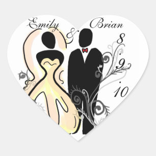Bride groom heart save the date stickers