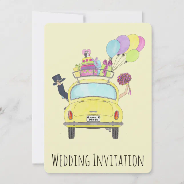 Bride & Groom in Car Wedding Invitation | Zazzle